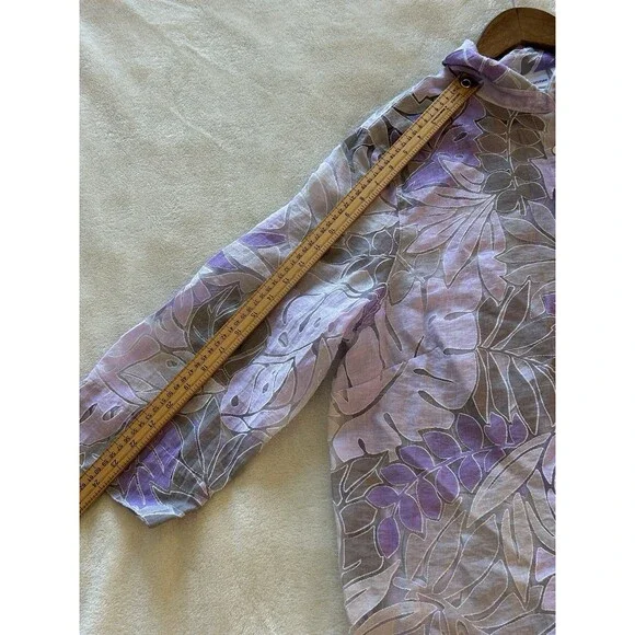 Alfred Dunner Womens 18W Floral Sheer Button Front Blouse Purple Taupe Easter - Picture 7 of 11